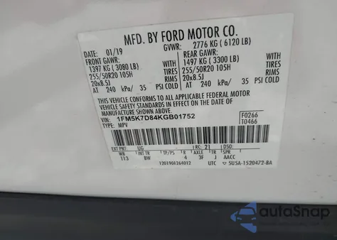 2019 Ford Explorer Xlt из США, поврежденный, VIN 1FM5K7D84KGB01752